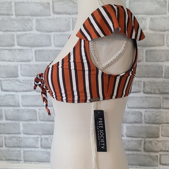 Free Society Cap Sleeve Bikini Top Swimsuit Stripe Retro Style Tie Front NEW 4 - Picture 2 of 4